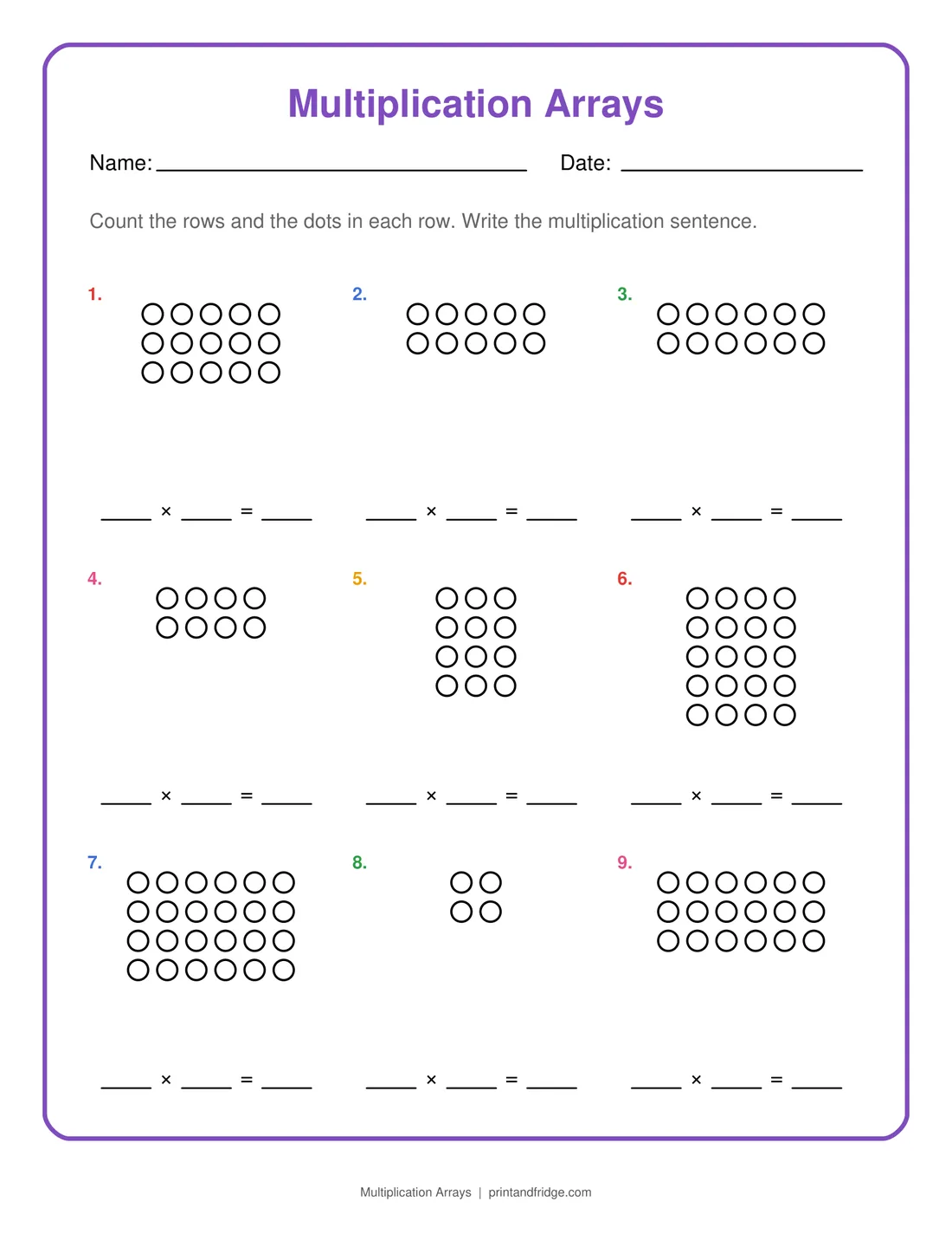 Multiplication Arrays printable worksheet