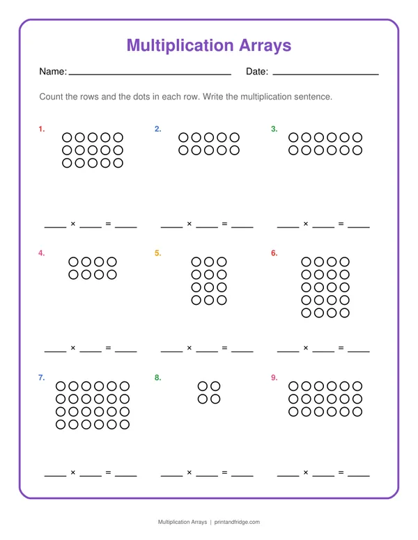Multiplication Arrays printable worksheet