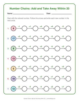 Number Chains: Add and Take Away Within 20