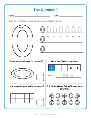 Number 0 Worksheet