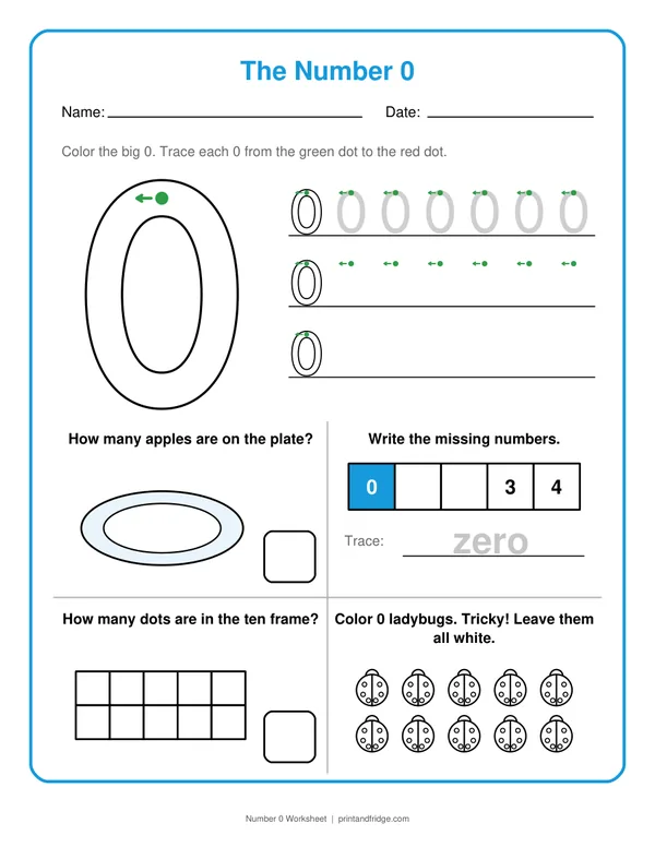 Number 0 Worksheet printable worksheet