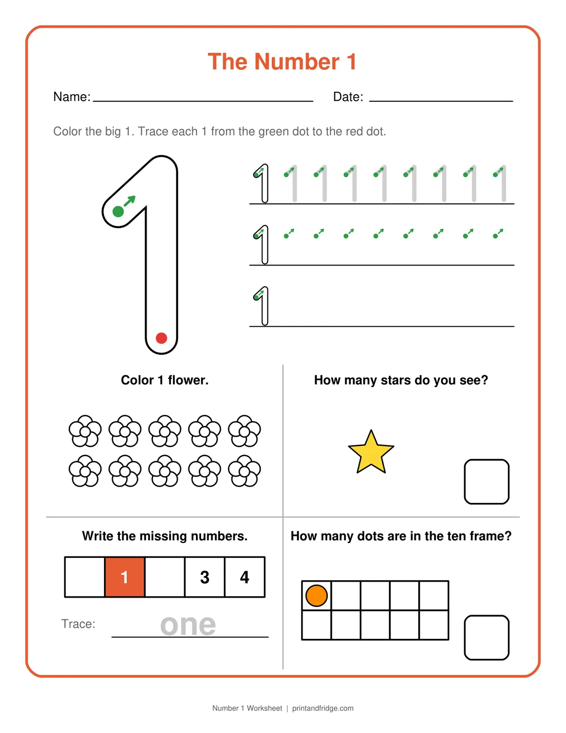 Number 1 Worksheet printable worksheet