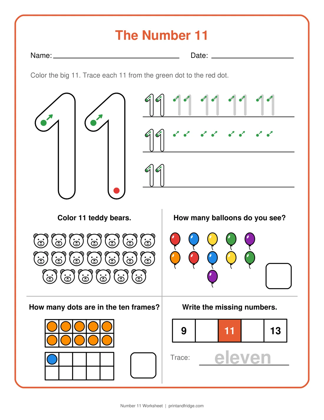 Number 11 Worksheet printable worksheet