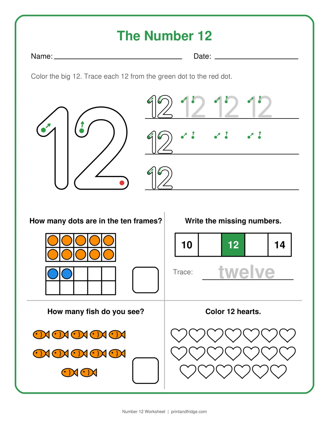 Number 12 Worksheet printable worksheet