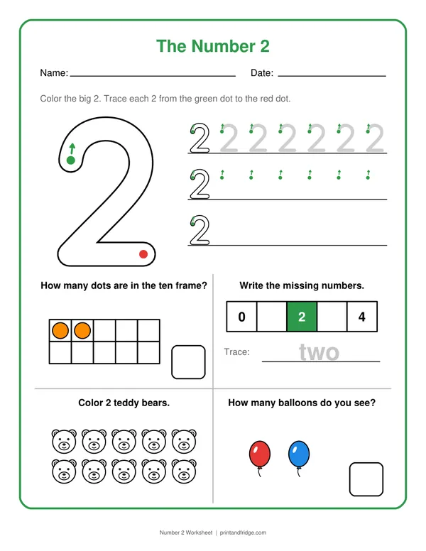 Number 2 Worksheet printable worksheet