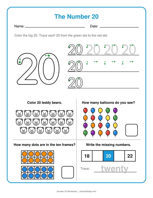 Number 20 Worksheet printable worksheet