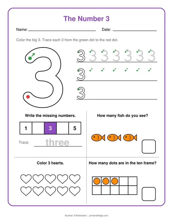 Number 3 Worksheet printable worksheet