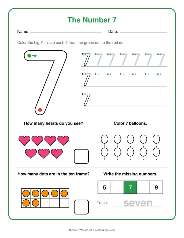 Number 7 Worksheet printable worksheet