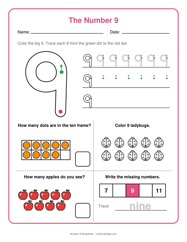 Number 9 Worksheet printable worksheet