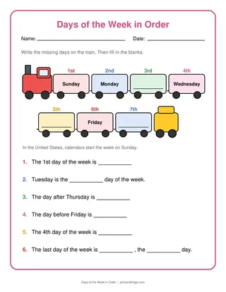 Days of the Week in Order