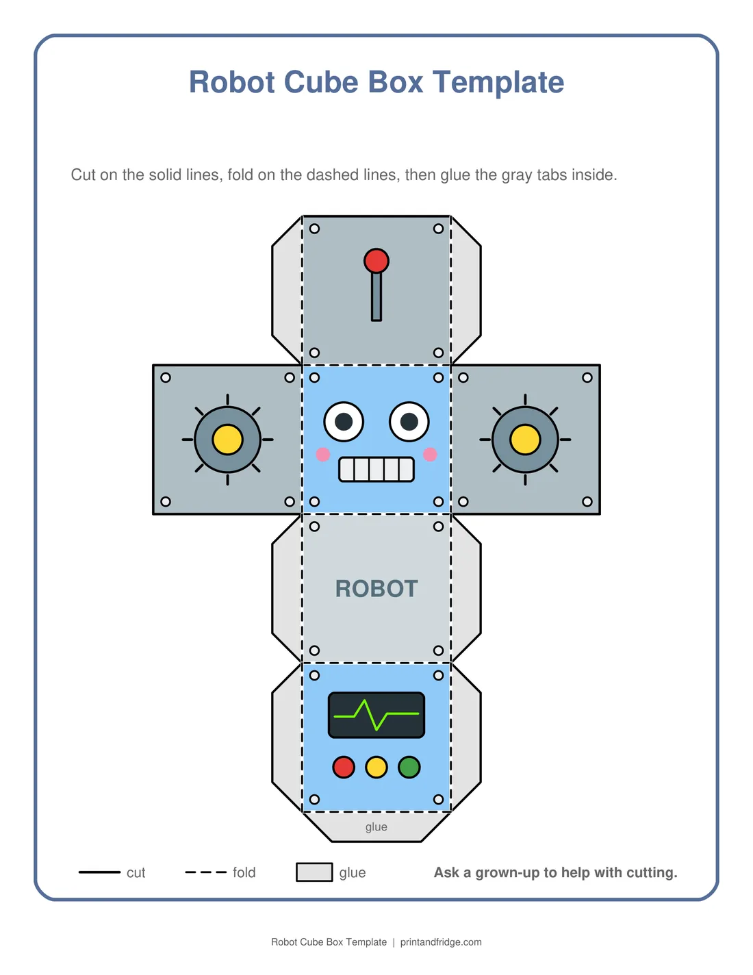 Robot Cube Box Template printable activity