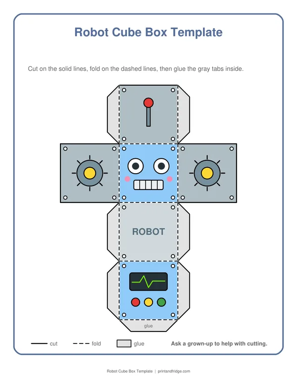 Robot Cube Box Template printable activity
