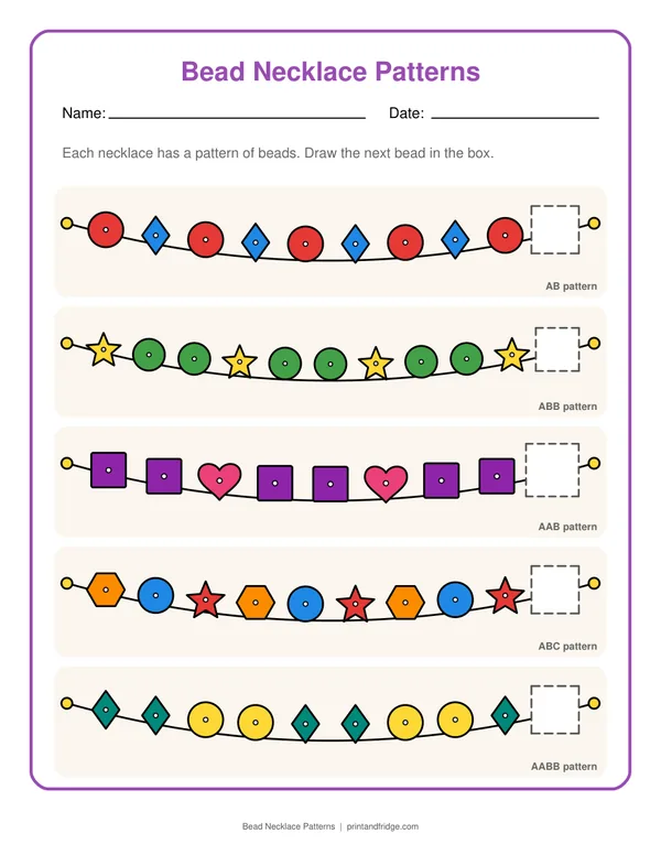 Bead Necklace Patterns printable worksheet