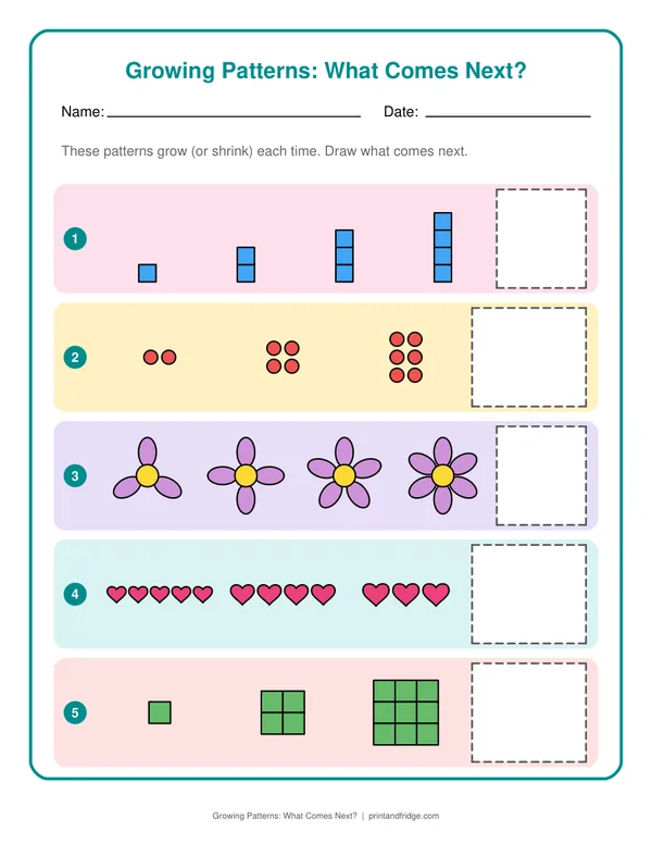 Growing Patterns: What Comes Next? printable worksheet