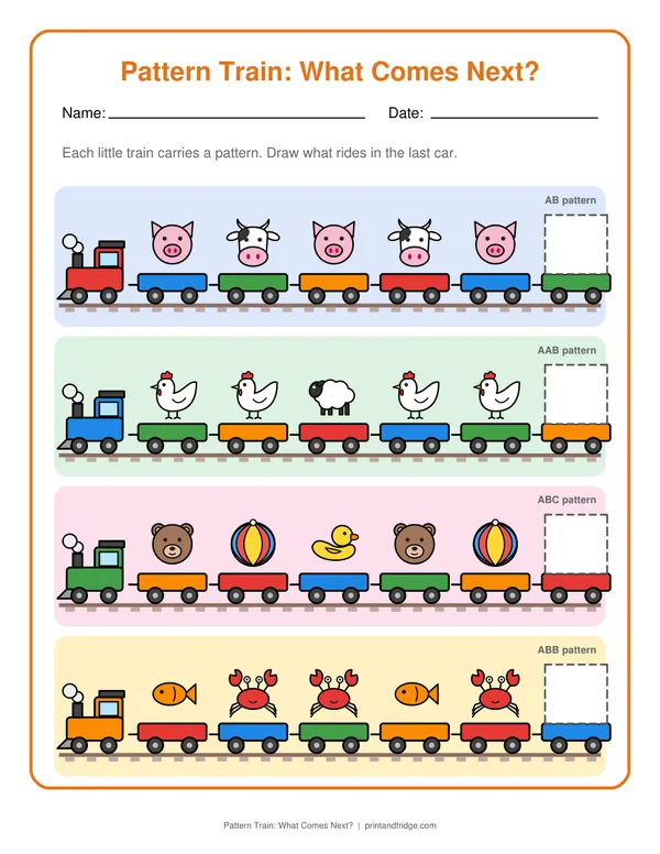 Pattern Train: What Comes Next? printable worksheet