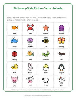 Pictionary-Style Picture Cards: Animals