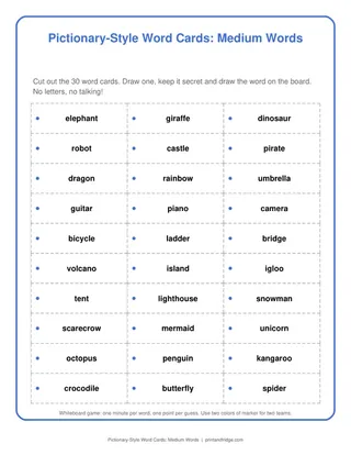Pictionary-Style Word Cards: Medium Words
