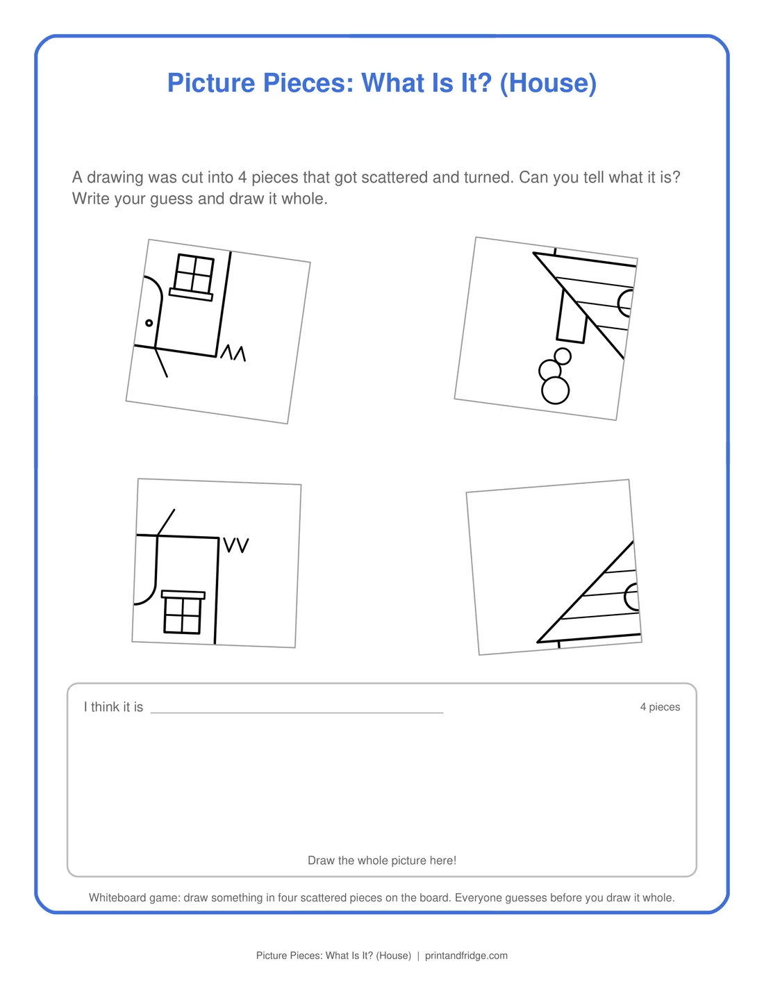 Picture Pieces: What Is It? (House) printable game