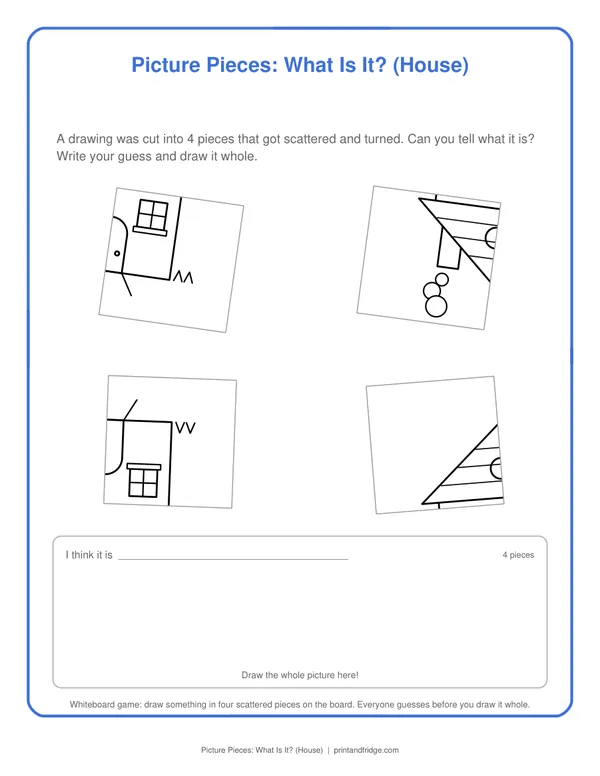 Picture Pieces: What Is It? (House) printable game