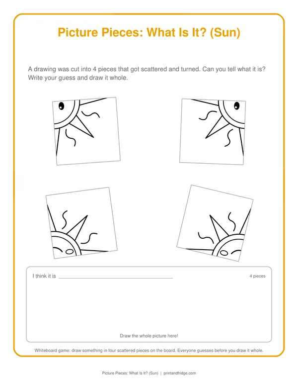Picture Pieces: What Is It? (Sun) printable game