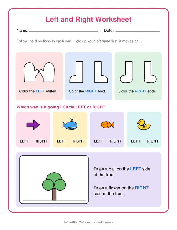 Left and Right Worksheet printable worksheet