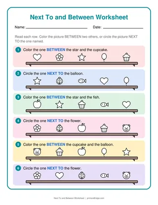 Next To and Between Worksheet