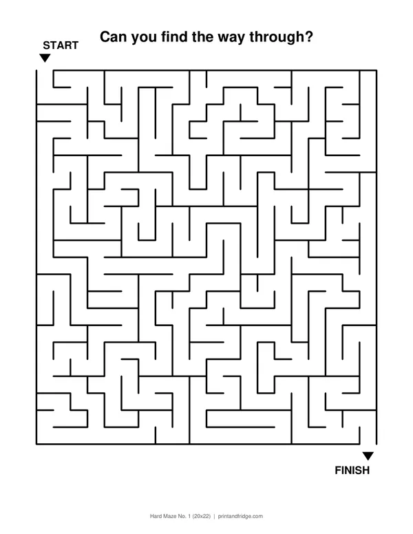 Hard Maze No. 1 (20x22) printable maze
