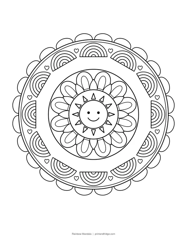 Rainbow Mandala printable coloring page