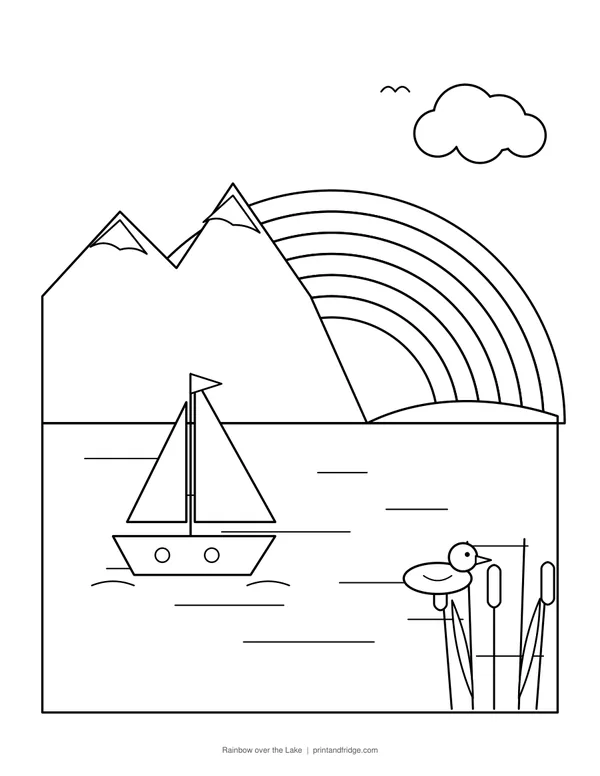Rainbow over the Lake printable coloring page