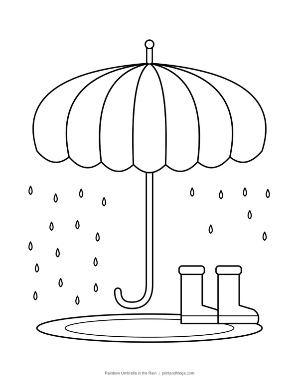 Rainbow Umbrella in the Rain coloring page