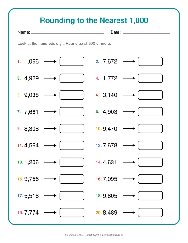 Rounding to the Nearest 1,000 printable worksheet