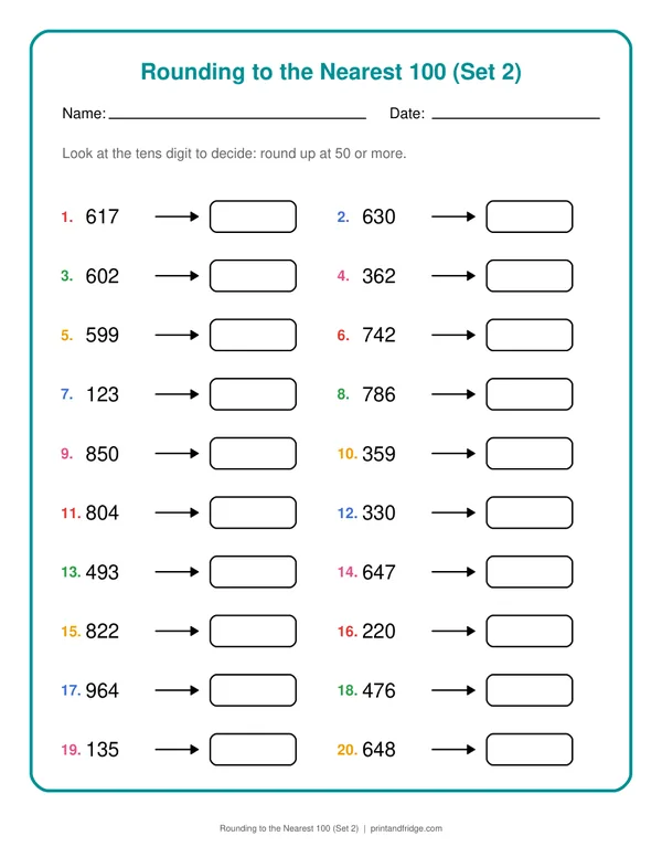 Rounding to the Nearest 100 (Set 2) printable worksheet