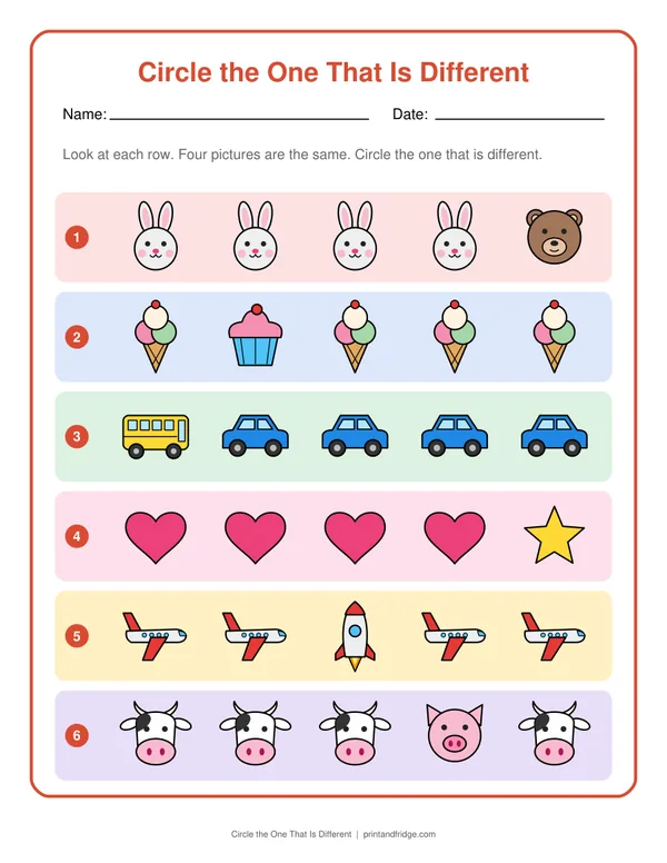 Circle the One That Is Different printable worksheet