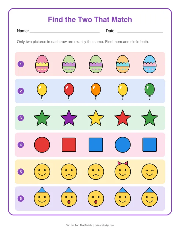 Find the Two That Match printable worksheet