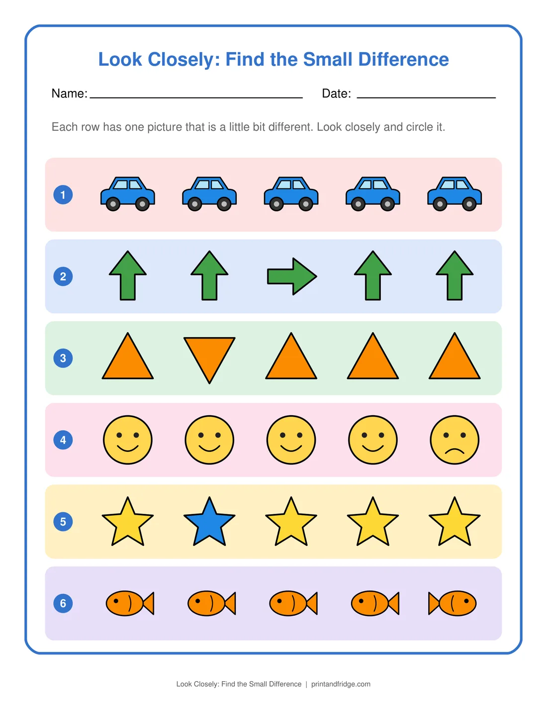 Look Closely: Find the Small Difference printable worksheet