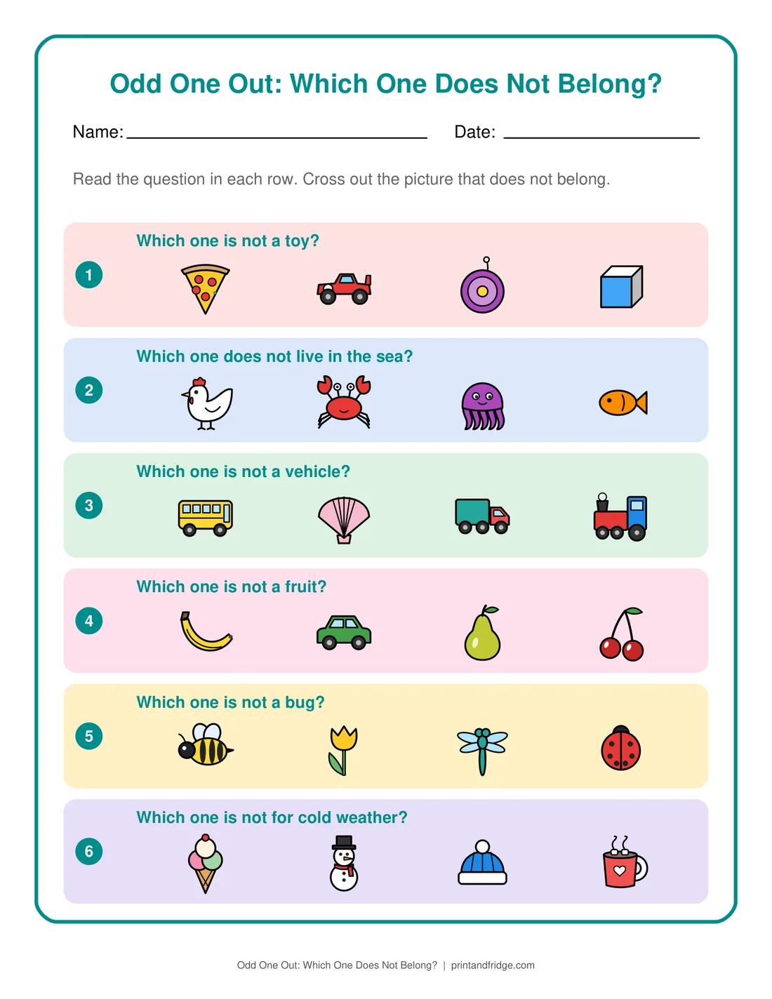 Odd One Out: Which One Does Not Belong? printable worksheet