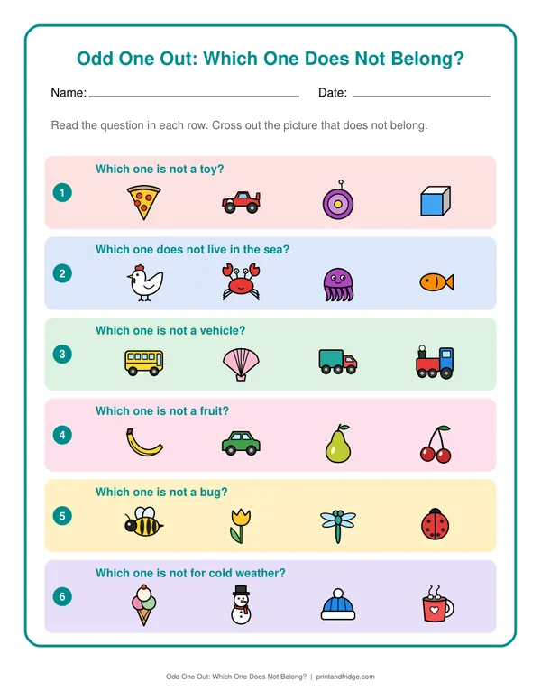 Odd One Out: Which One Does Not Belong? printable worksheet