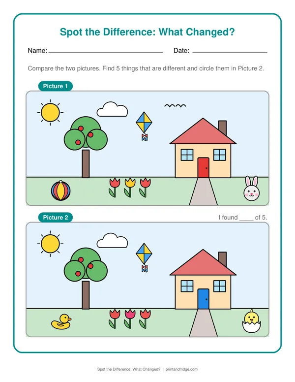 Spot the Difference: What Changed? printable worksheet
