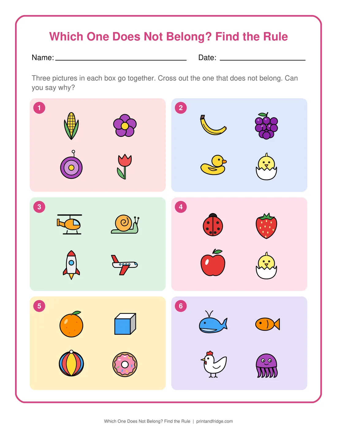 Which One Does Not Belong? Find the Rule printable worksheet