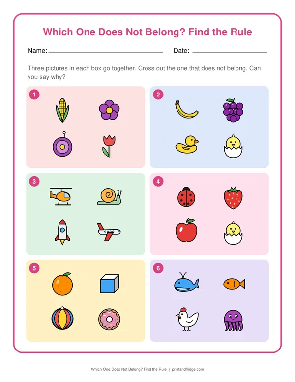 Which One Does Not Belong? Find the Rule printable worksheet