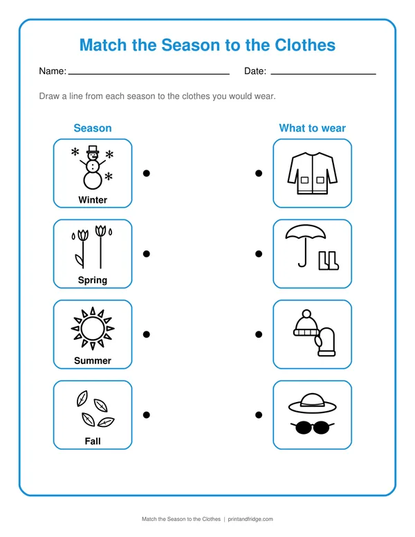 Match the Season to the Clothes worksheet