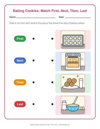 Baking Cookies: Match First, Next, Then, Last