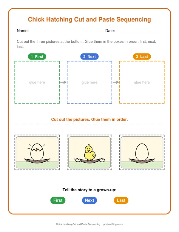 Chick Hatching Cut and Paste Sequencing printable worksheet