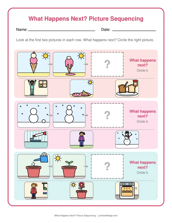 What Happens Next? Picture Sequencing printable worksheet