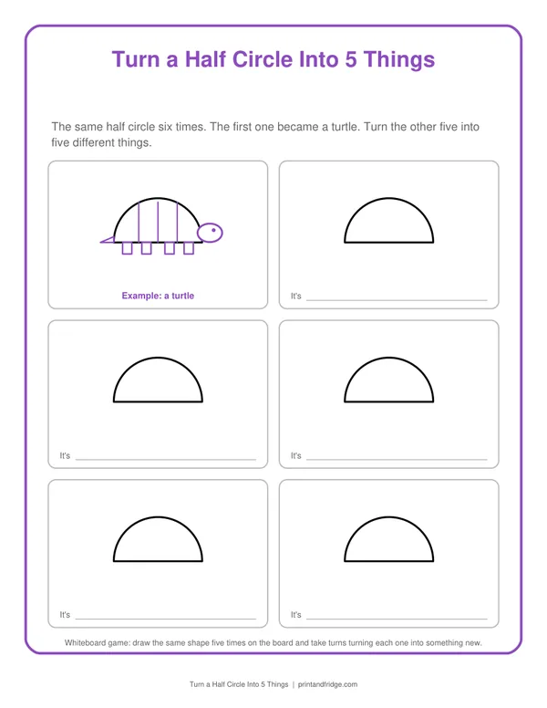 Turn a Half Circle Into 5 Things printable game