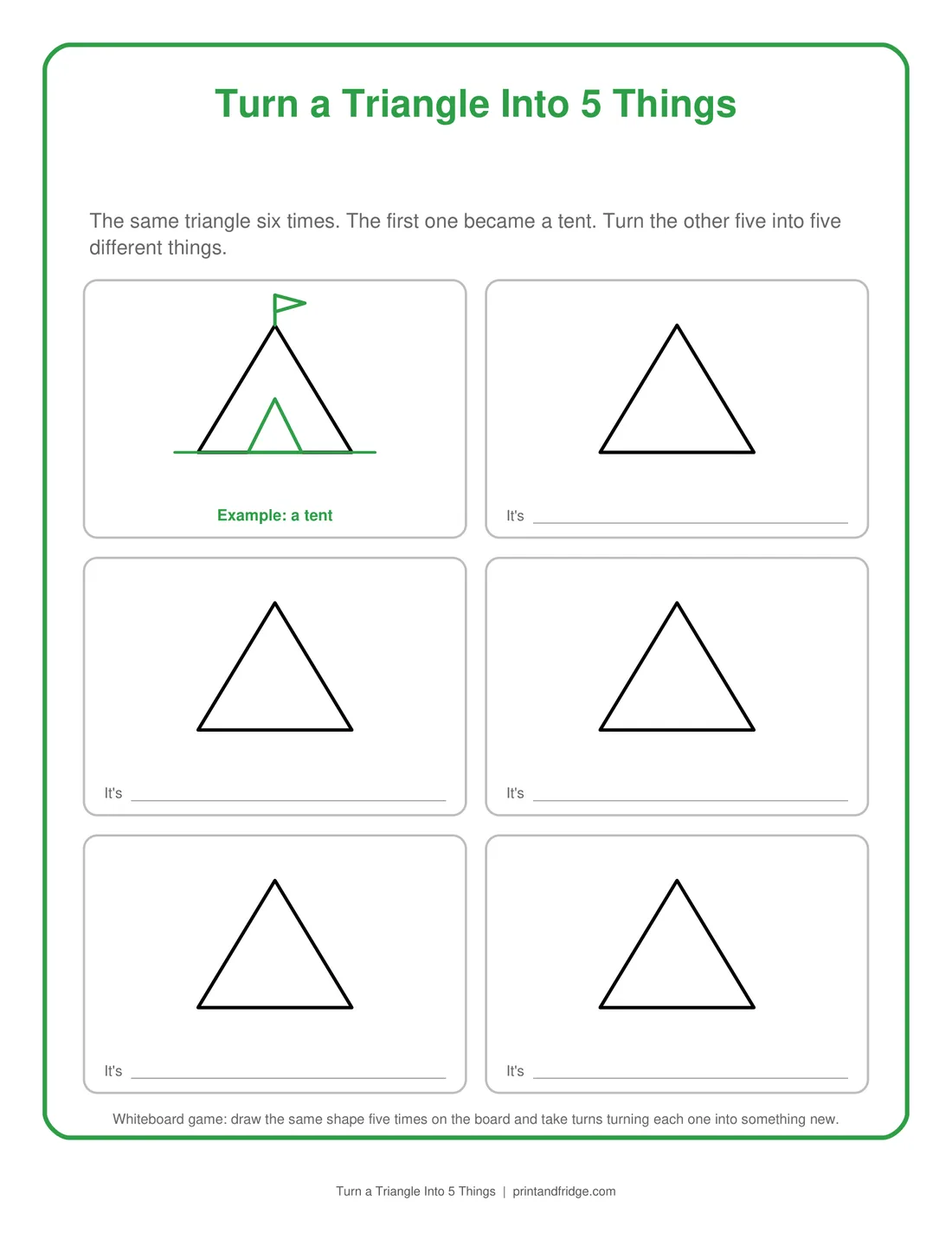 Turn a Triangle Into 5 Things printable game