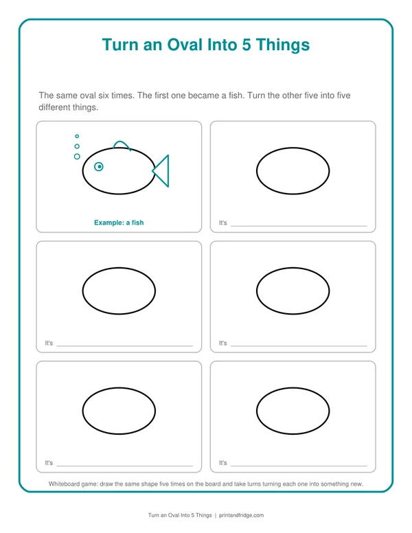 Turn an Oval Into 5 Things printable game