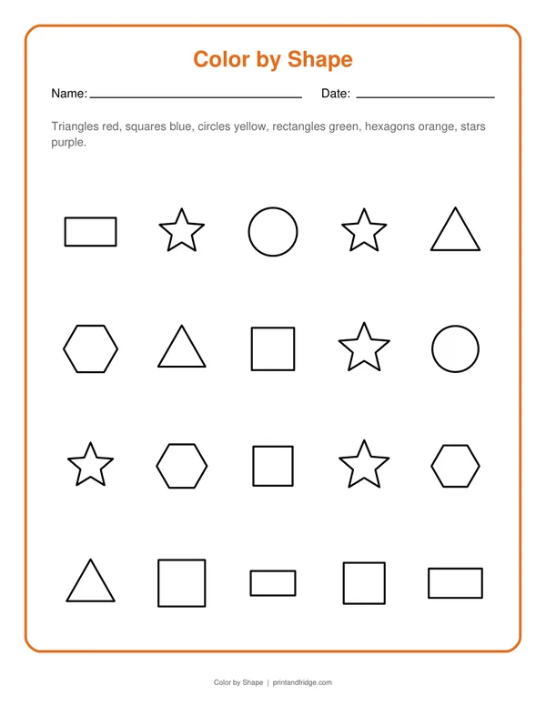 Color by Shape printable worksheet
