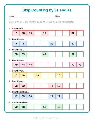 Skip Counting by 3s and 4s