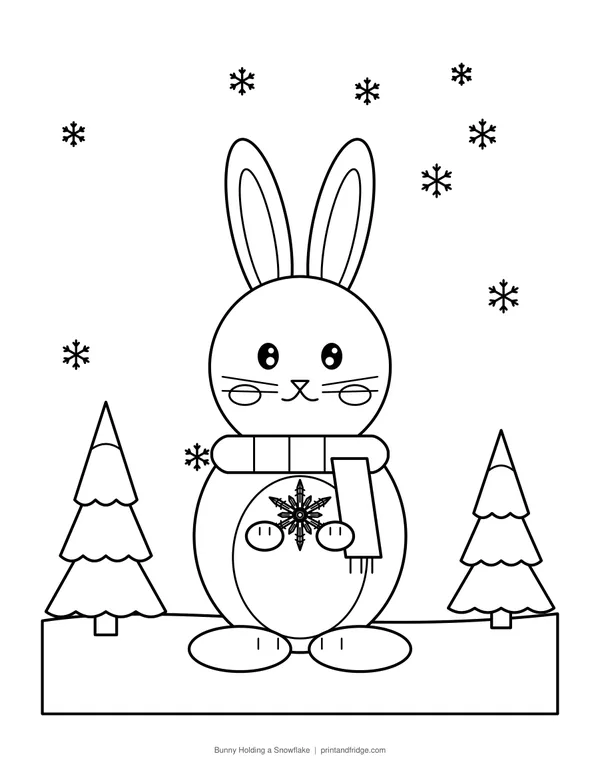 Bunny Holding a Snowflake printable coloring page